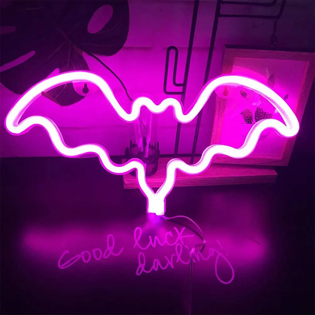 

LED Bat Light Halloween Decorative Neon Sign Lamp Powered Night Light for Room Wall Table Decoration Indoor
