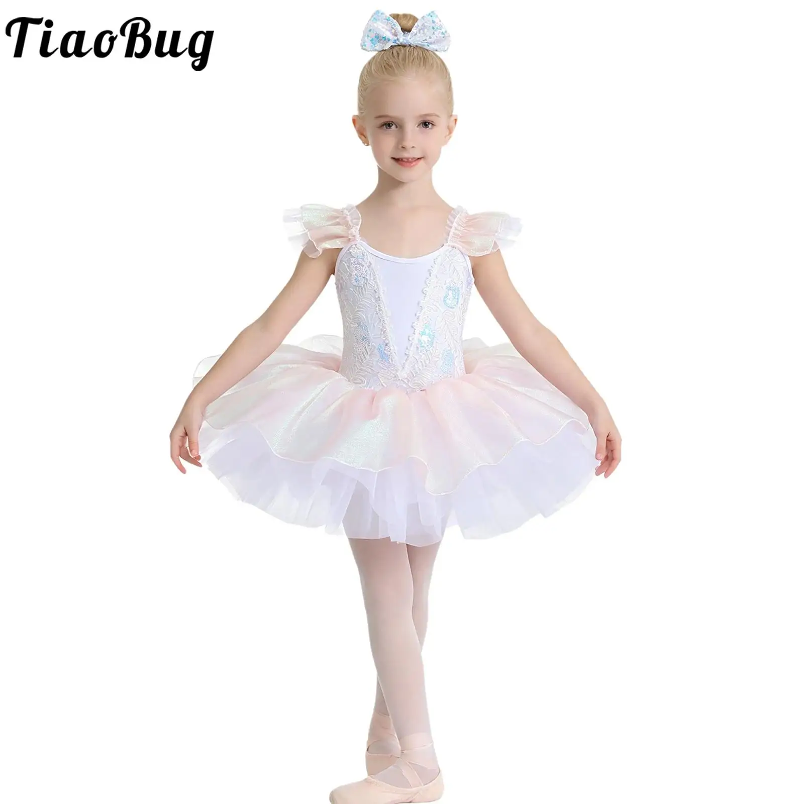 kids-girls-artistic-dance-outfit-set-ruffled-sleeves-sequins-embroidery-tulle-tutu-dress-with-bow-headwear-for-stage-performance