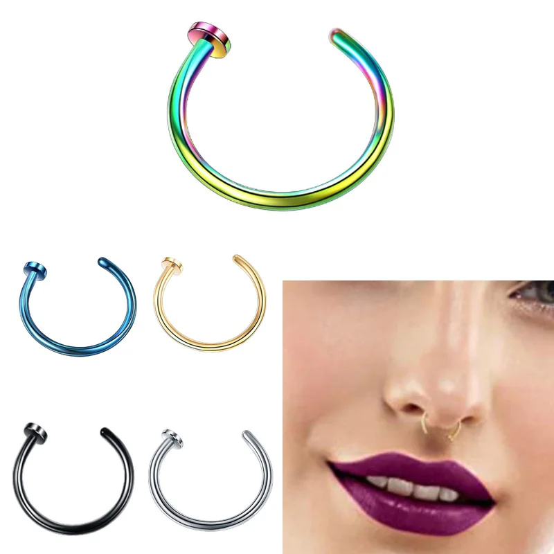 Trendy Thin Hoop Nose Ring for Women Stainless Steel Nose Piercing Stud Septum Ring Body Jewelry