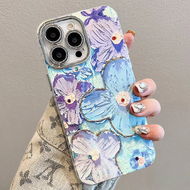 Doce flores glitter laser caso de telefone para iphone 16 pro max 15 14 plus 13 12 11 diamante macio à prova de choque lente proteção capa