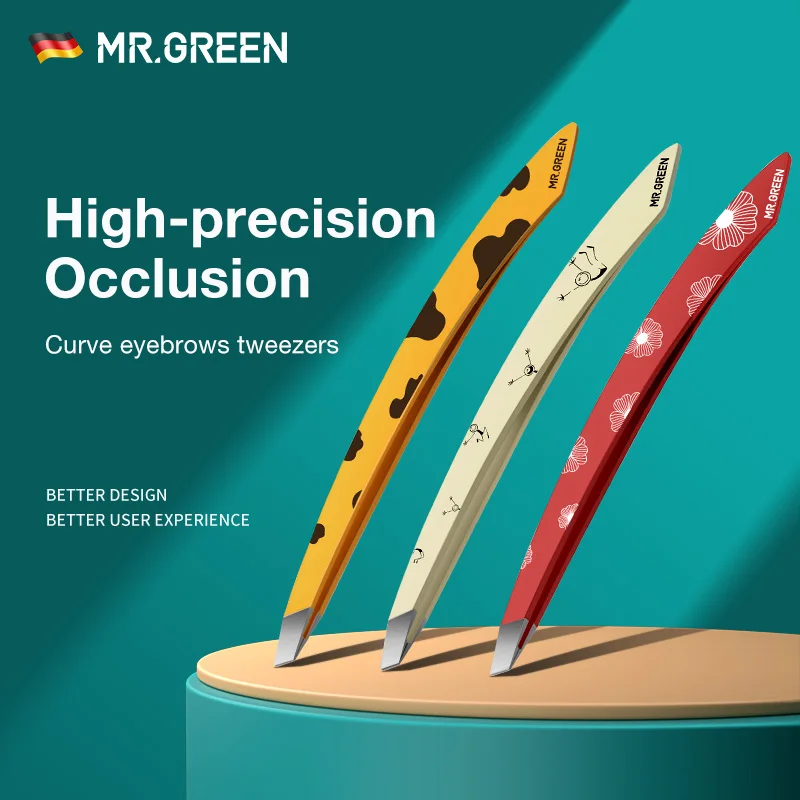 MR.GREEN Curve Handle Eyebrows Tweezers Professional Fine Hairs Puller Makeup Tools Stainless Steel Beauty Clips Removal