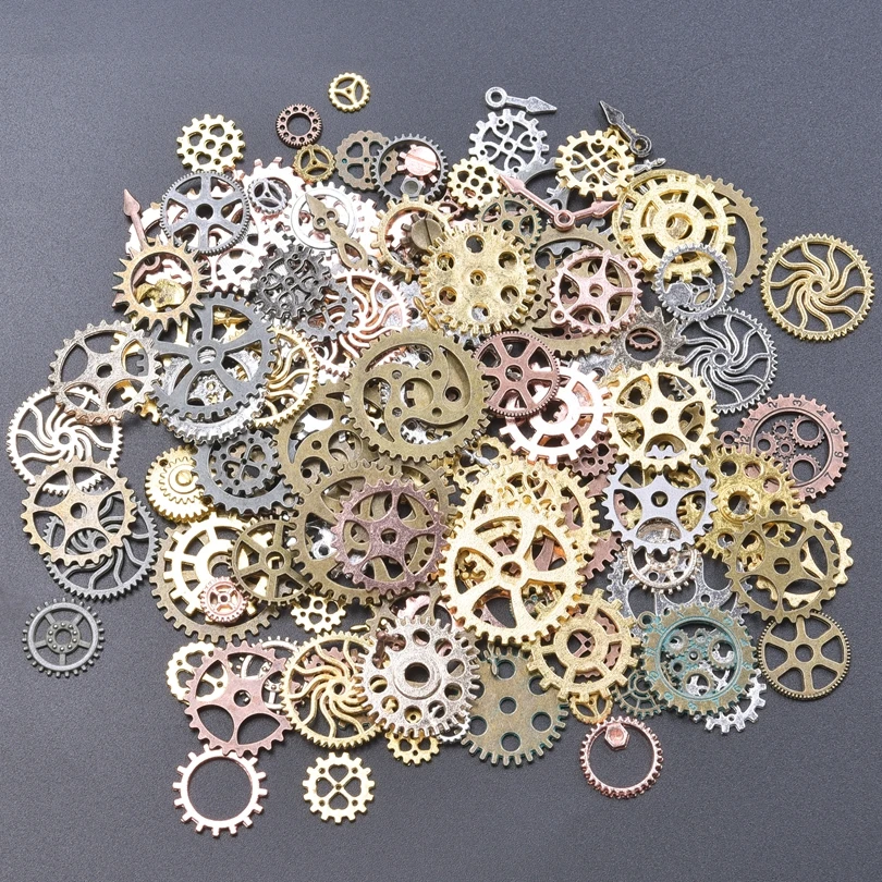 10/30/50/100pcs Random Mixed Alloy Steam Punk Gears Wheels Watch Parts DIY Vintage Cogs Craft Decoration Jewelry Making Findings