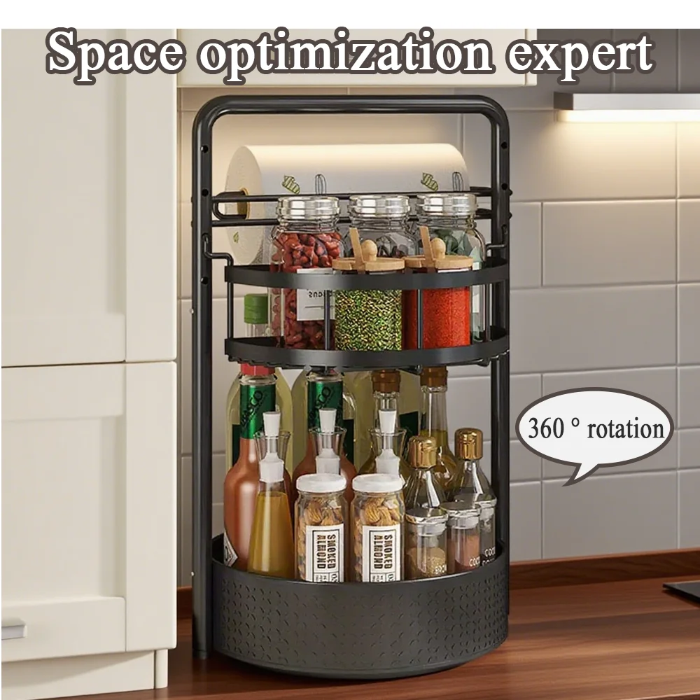 

Round frame storage rack -360 ° rotating layered storage, home for seasoning bottles, suitable for countertops and cabinets