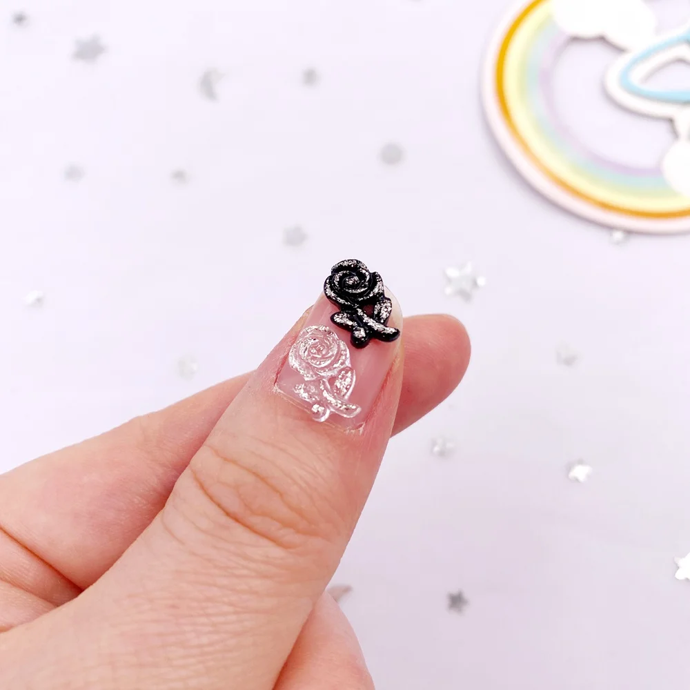 100pcs Resin Colorful Mini Crystal White Black A Rose Art Flatback Rhinestone Nail Figurines DIY Wedding Scrapbook Decor Crafts