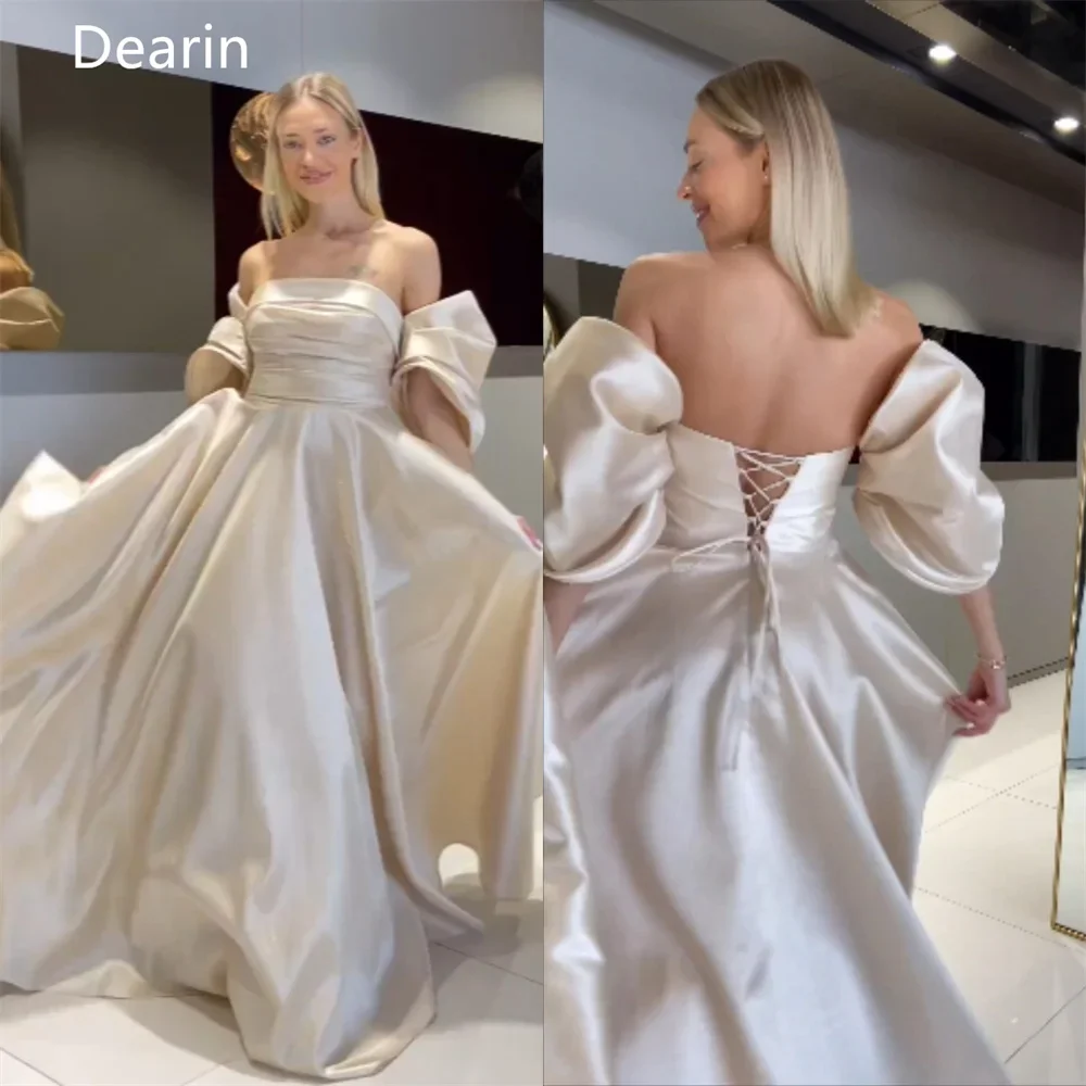 

Prom Gown Evening Dearin Strapless Ball Floor Length Open Back Shirred Draped Ruffle Bespoke Occasion Dresses Formal Dress Saudi