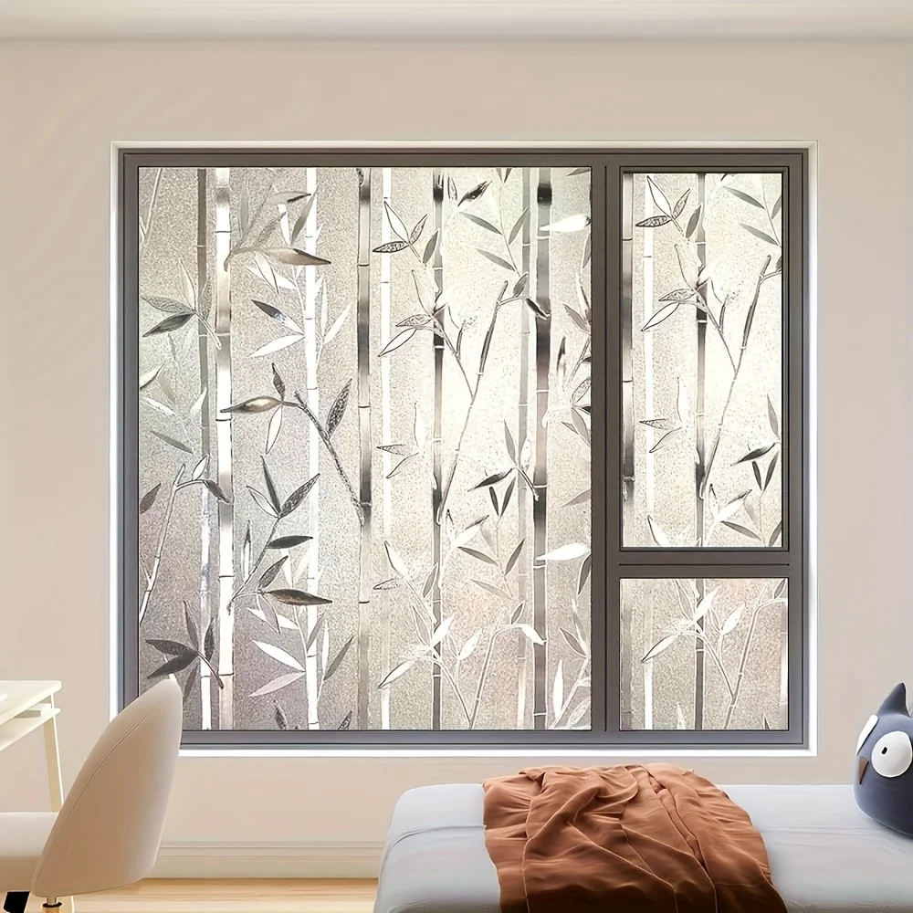 Sichtschutzfensterfolie, dekoratives Fensterfolie aus Vinyl, abnehmbare Fensterfolie, nicht klebendes Bambusmuster, verwendet im Heimbüro
