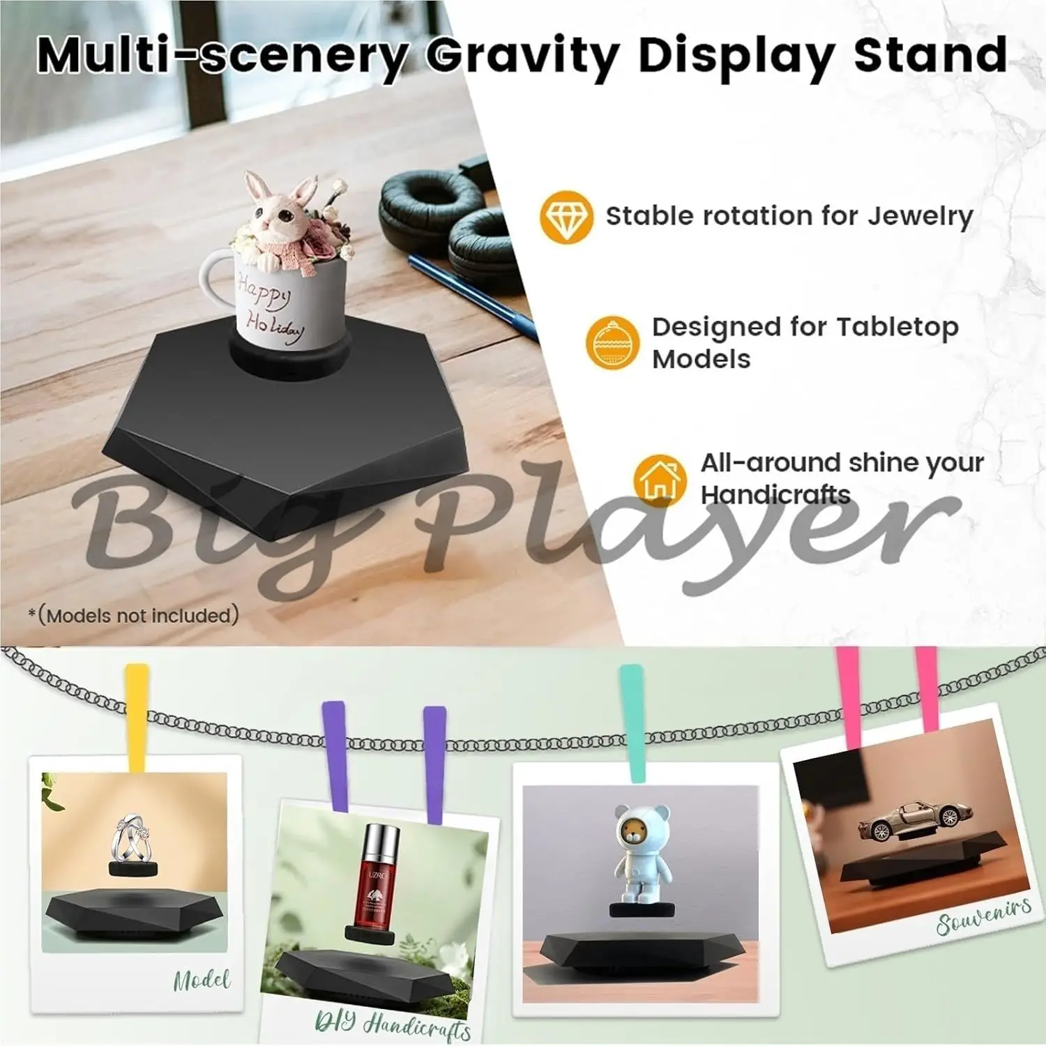 360 Degree Rotating Magnetic Levitation Bracket - Suspended Display Stand for Home and Office Use