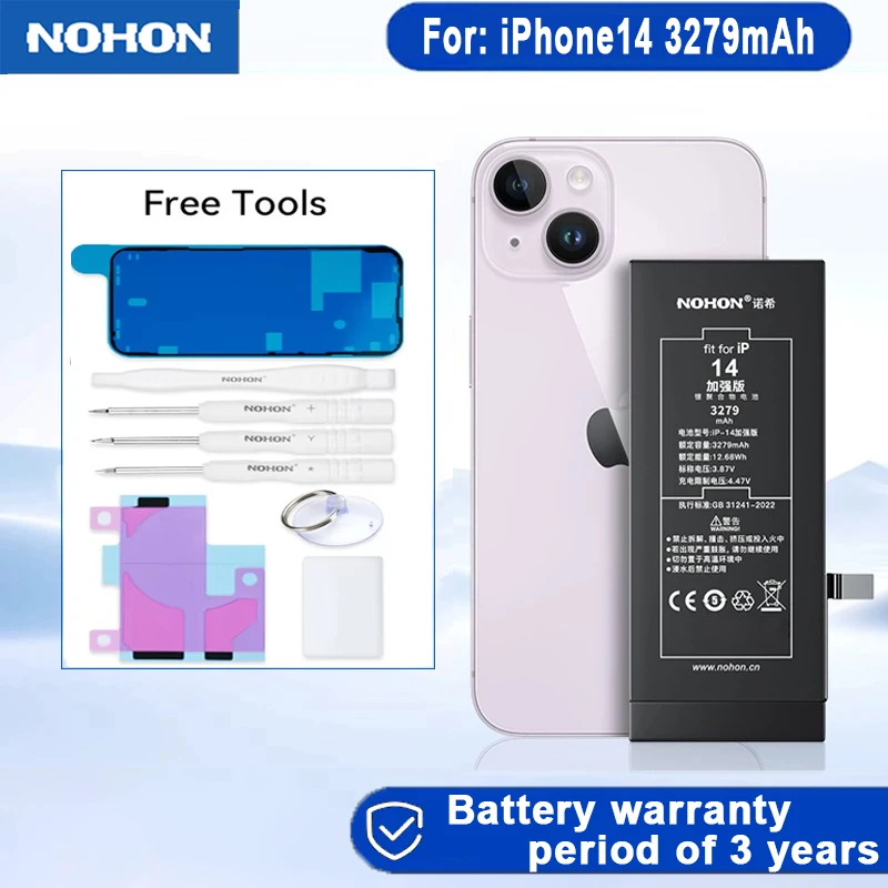 Nohon brand High Capacity Battery For iPhone14  14 Pro Max Mobile Phone Pack New 0 Cycle Seal Safe without power failure