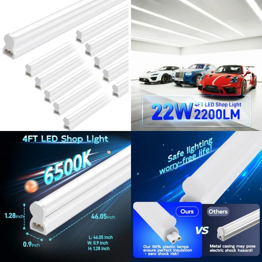 Pack LED Shop Light 4Feet, T5 Integrated Single Fixture, W, 00LM, 500K Super Bright White, Linkable Shop Light, Utility Shop Li