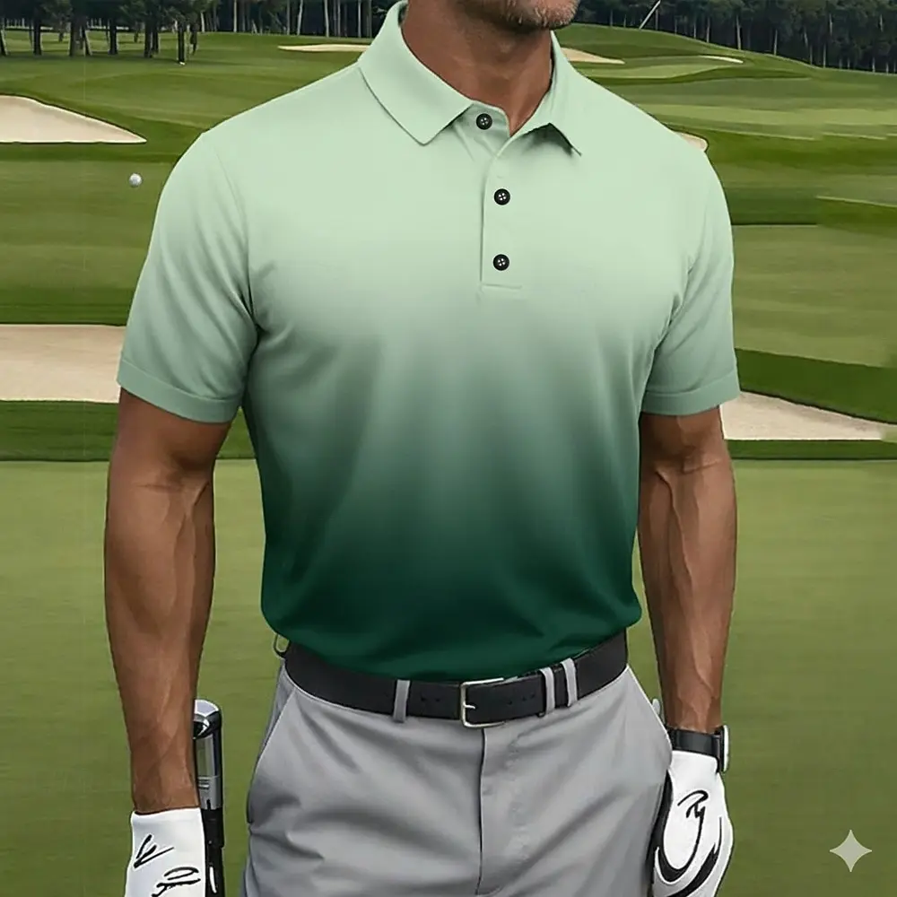 Men's Gradient Golf Sports Polo Shirts Short Sleeve Polo Shirts Collared Shirts Casual Athleisure Buttons Summer Blue Polo