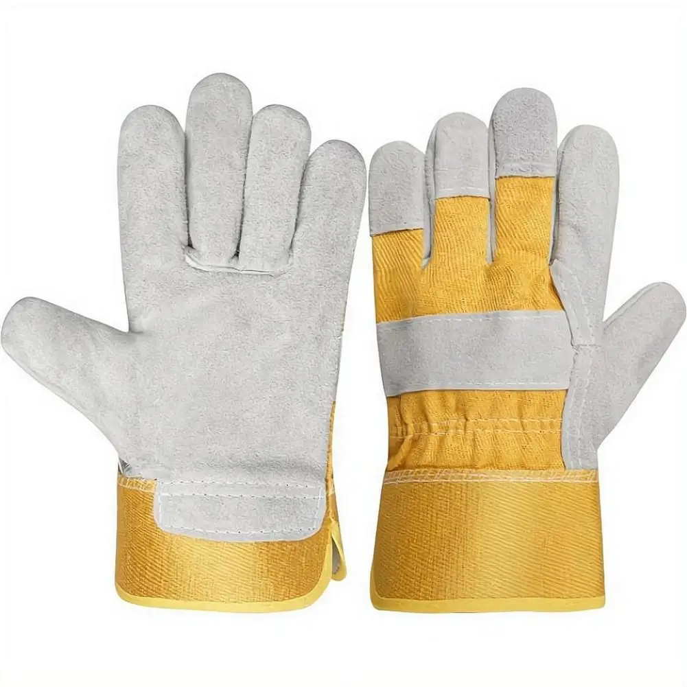 Split Cowhide Welding Gloves Heat Resistant Anti-Slip Leather Work Gloves for Welder Metal Cutting Industrial Work