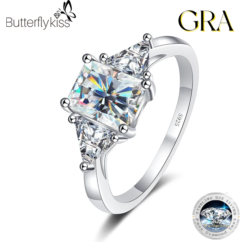 

Butterflykiss Classic Radiant Cut Moissanite Ring Eternity Sterling Silver 925 3 CT Diamond Engagement Wedding Rings For Women