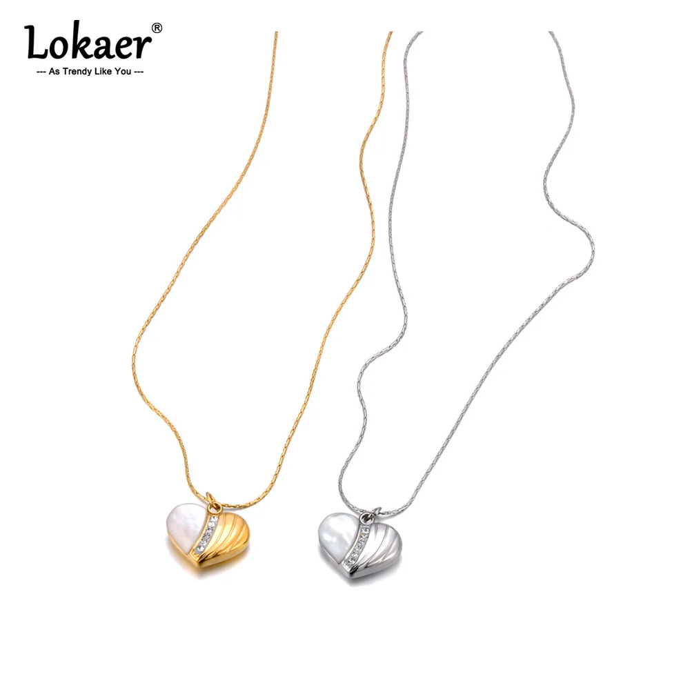 Lokaer Mode 316l Edelstahl Opal Stein Herz Halskette für Frauen 18 Karat echt vergoldet Hochzeits schmuck Zubehör n24016