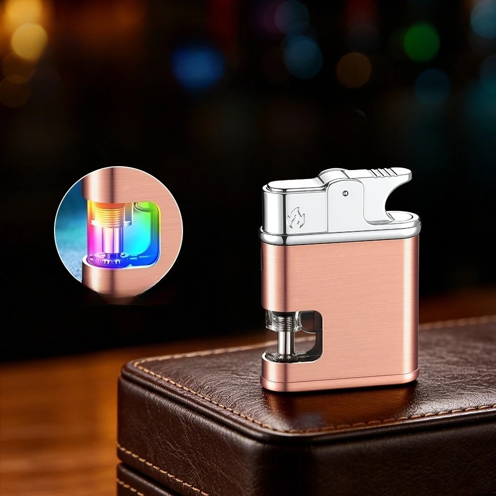 Creative Translucent Air Chamber Lighter, Metal Windproof Lighter with Recirculating Air, Personalized Men's Gift Lighter