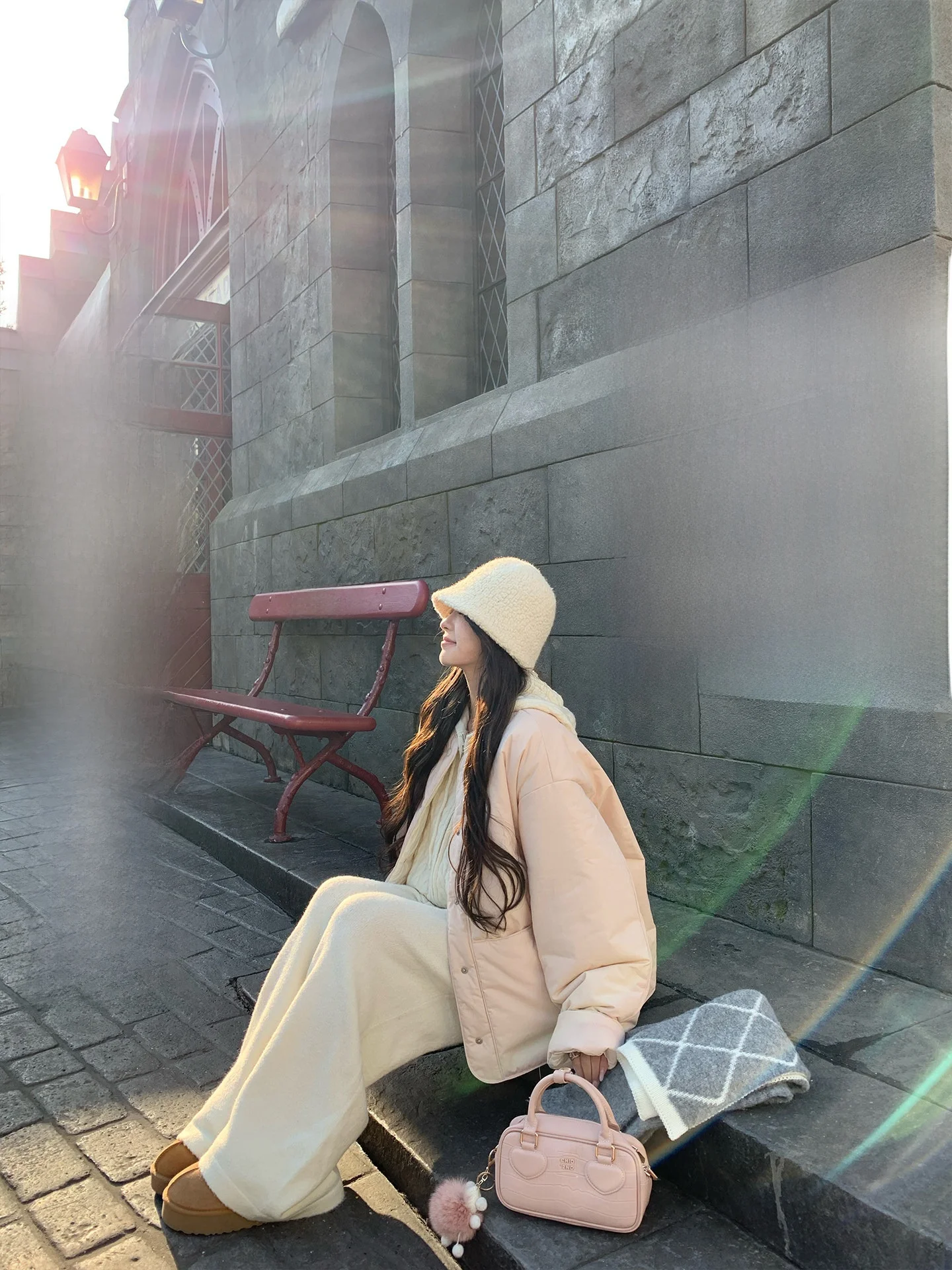 

Nora Studio Korean Sle Loose Fit Light Pink down Jaet Women's Winter Coat Warm Thi Long Sve Pure Color Faionable