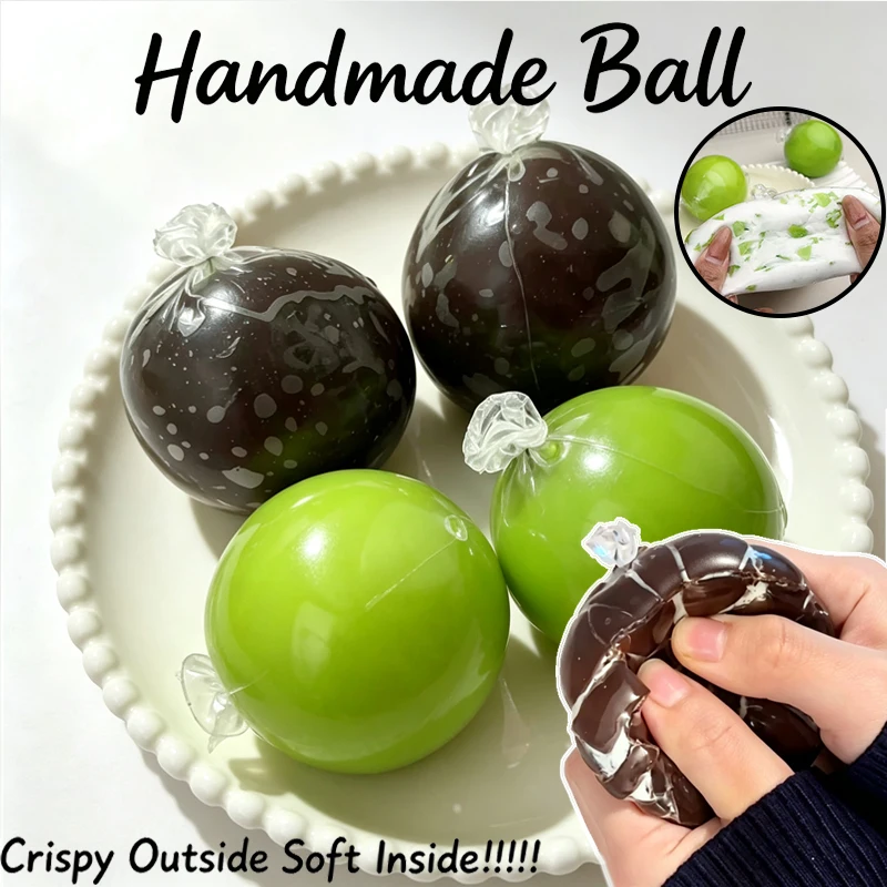 Handmade Crispy Chocolate Shell Squeeze Squishy Ball Ice Cream Crack Effect ASMR Fidget Toy Anxiety Relief Stretch Leisure Gift