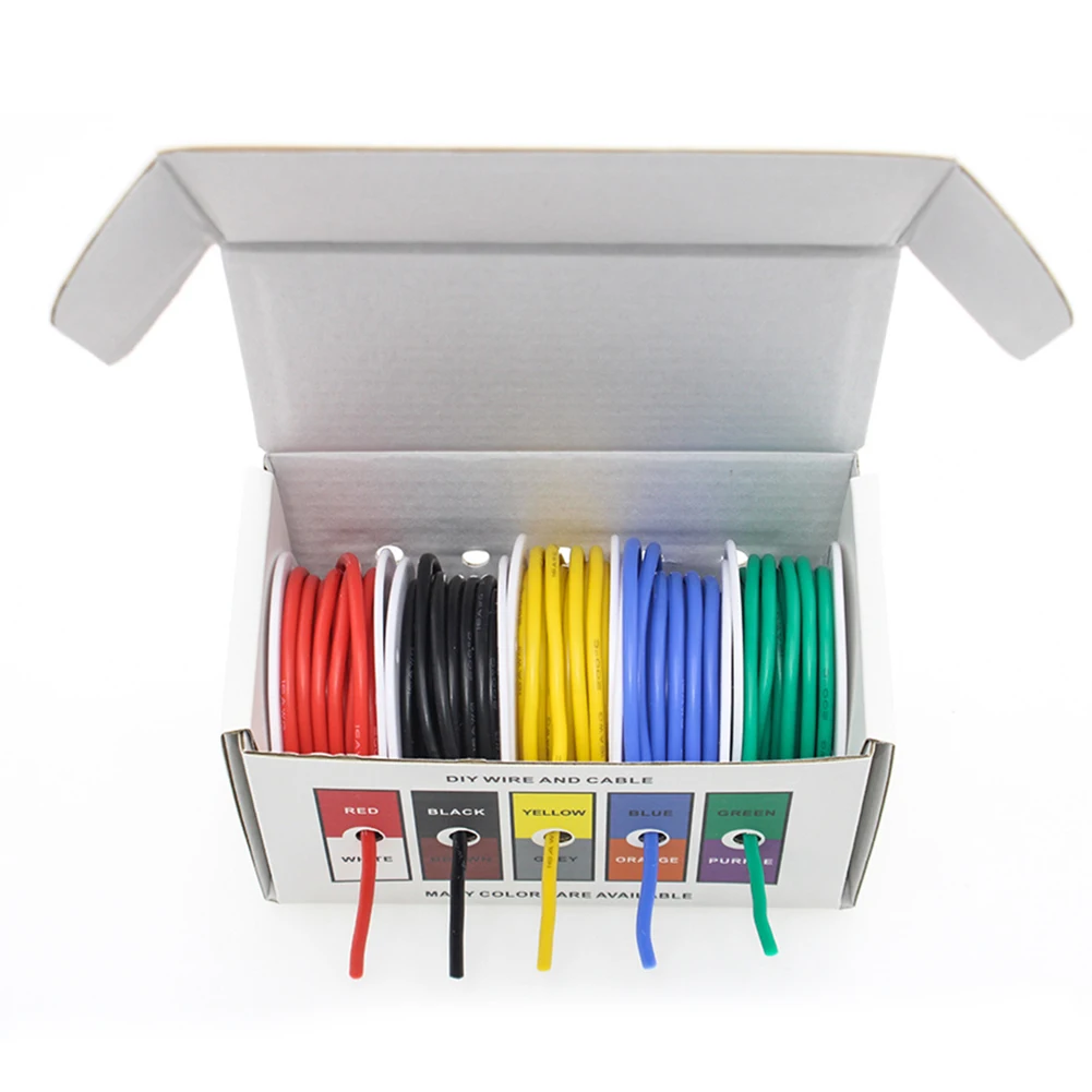 Soft Silicone Cable 50m Tinned Copper Wire for DIY Projects High Temperature Resistant Flexible Insulation Multi Color Set