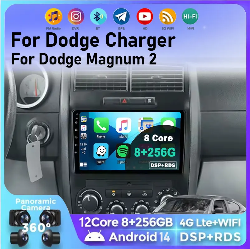 Radio para Auto con Carplay para Dodge Charger LX 2005-2010, para Dodge Magnum 2 2003-2007, Navegación GPS, Android Auto, Estéreo, 4G, Wifi, No 2din