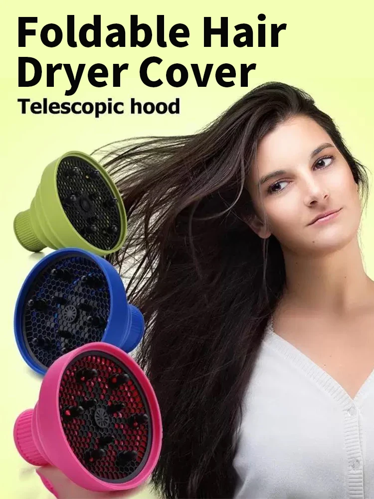 Collapsible Silicone Hair Dryer Diffuser, Universal Foldable Blow Dryer Cover for Curly & Wavy Hair, Portable Retractable Nozzle