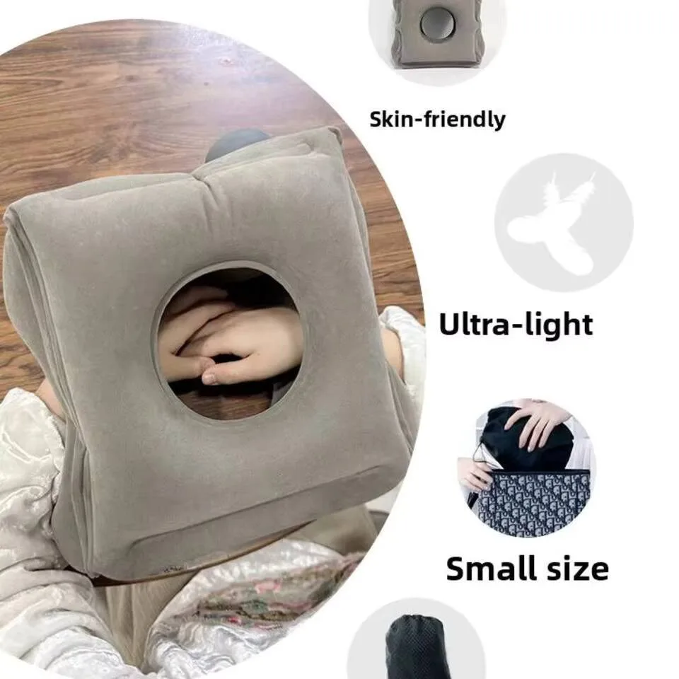 وسادة سفر مريحة وخفيفة الوزن قابلة للنفخ ووسادة ناعمة لدعم ظهر الجسم وقابلة للطي للأطفال أثناء النوم على الطاولة وقيلولة محمولة