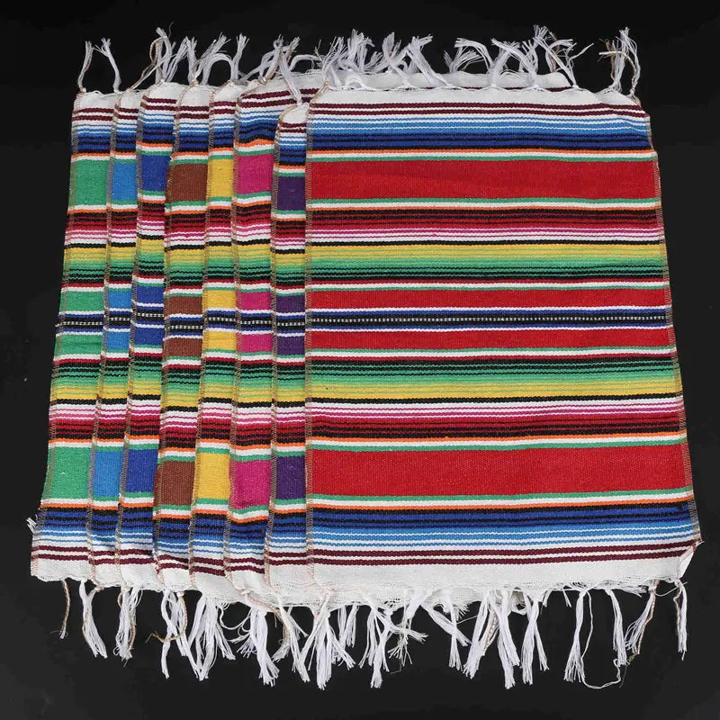 Mexican Table Place Mats,Mexican Assorted Placemats Mexican Party Wedding Decorations, Fringe Blanket Table Runner 12 X 16 Inch