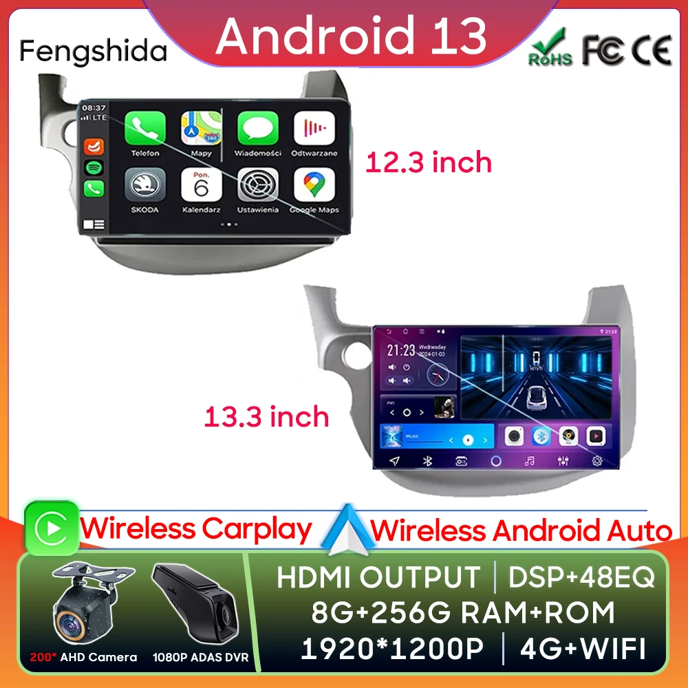 

For Honda Jazz Fit 2007 - 2013 Car Radio Carplay GPS Navigation 13.3 Inch Screen Android Auto Multimedia Player Stereo No 2din