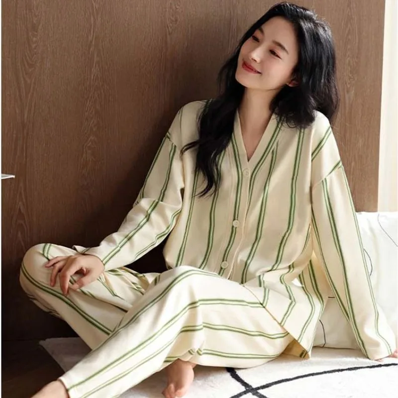 Internet Celebrity Hot Sell Spring and Autumn Cardigan Pajamas Set Casual Can Wear Long Sleeves Trousers Sweet Girl Loungewear