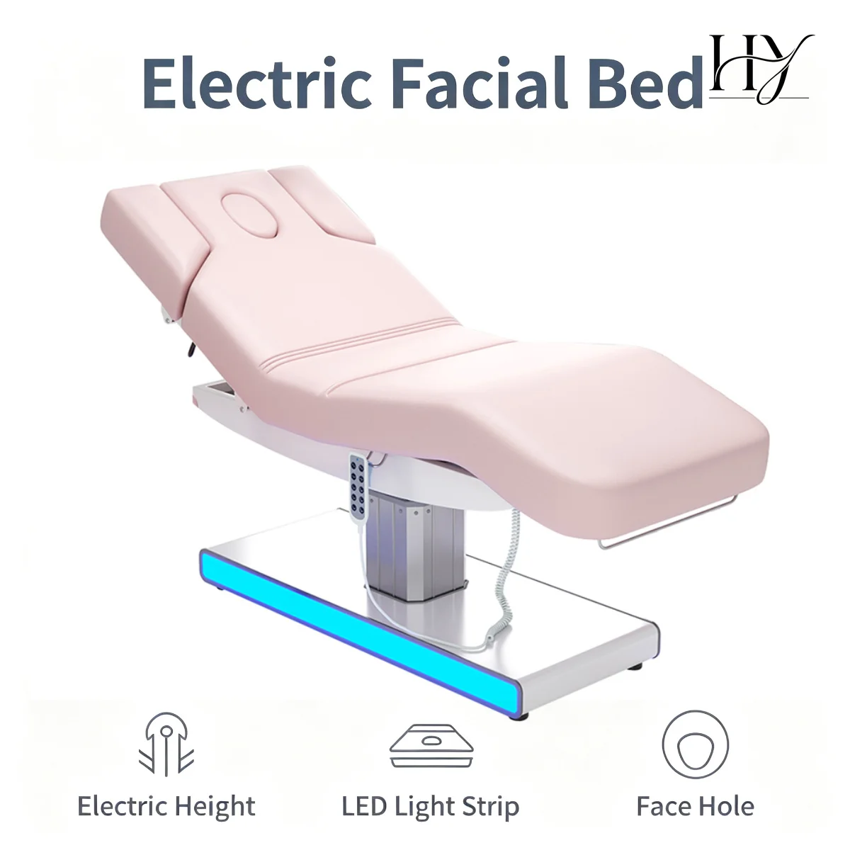 Commercial Pink Electric Massage Bed Adjustable Facial Beauty Bed for Salon Lash Tattoo Spa Studio