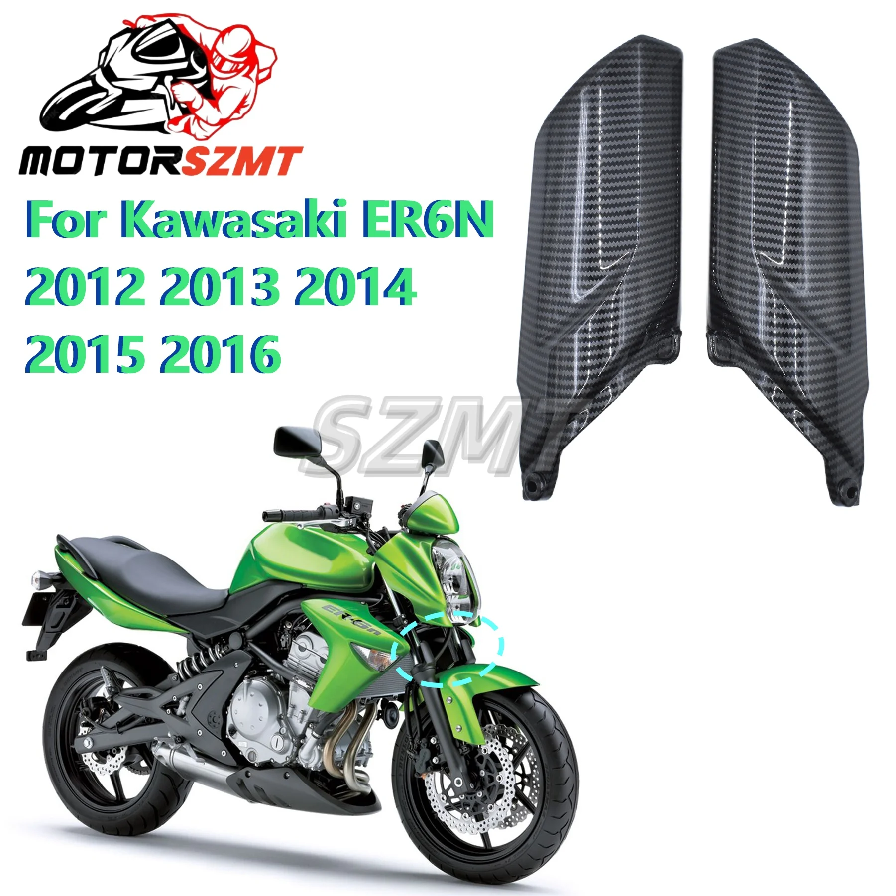 Motorcycle For KAWASAKI ER6N ER-6N 13 14 15 16 Front Fender Suspension Fork Shock Cover Guard Protector Fairing Carbon Painted