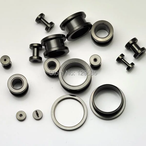 2Pieces 1.4 1.8 2 2.5 3 4 5 6 8 10 12 14 16 18mm Black White Pulley Stainless Steel Punk Men Pierced Earring Hollow Ear Expander