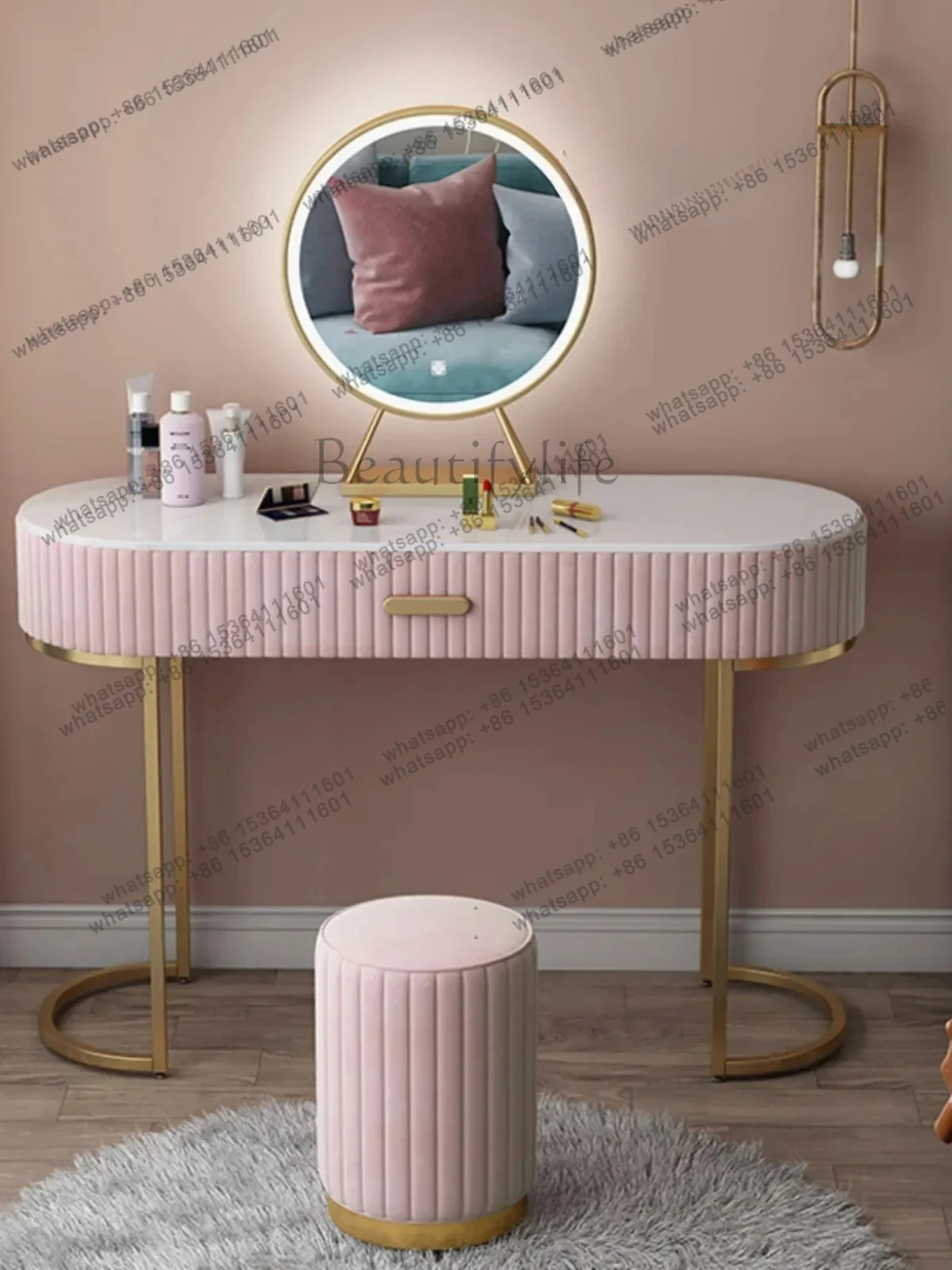 

Light Luxury Dressing Table Bedroom Marble Princess Style Luxury Small Apartment High Sense Makeup Table
