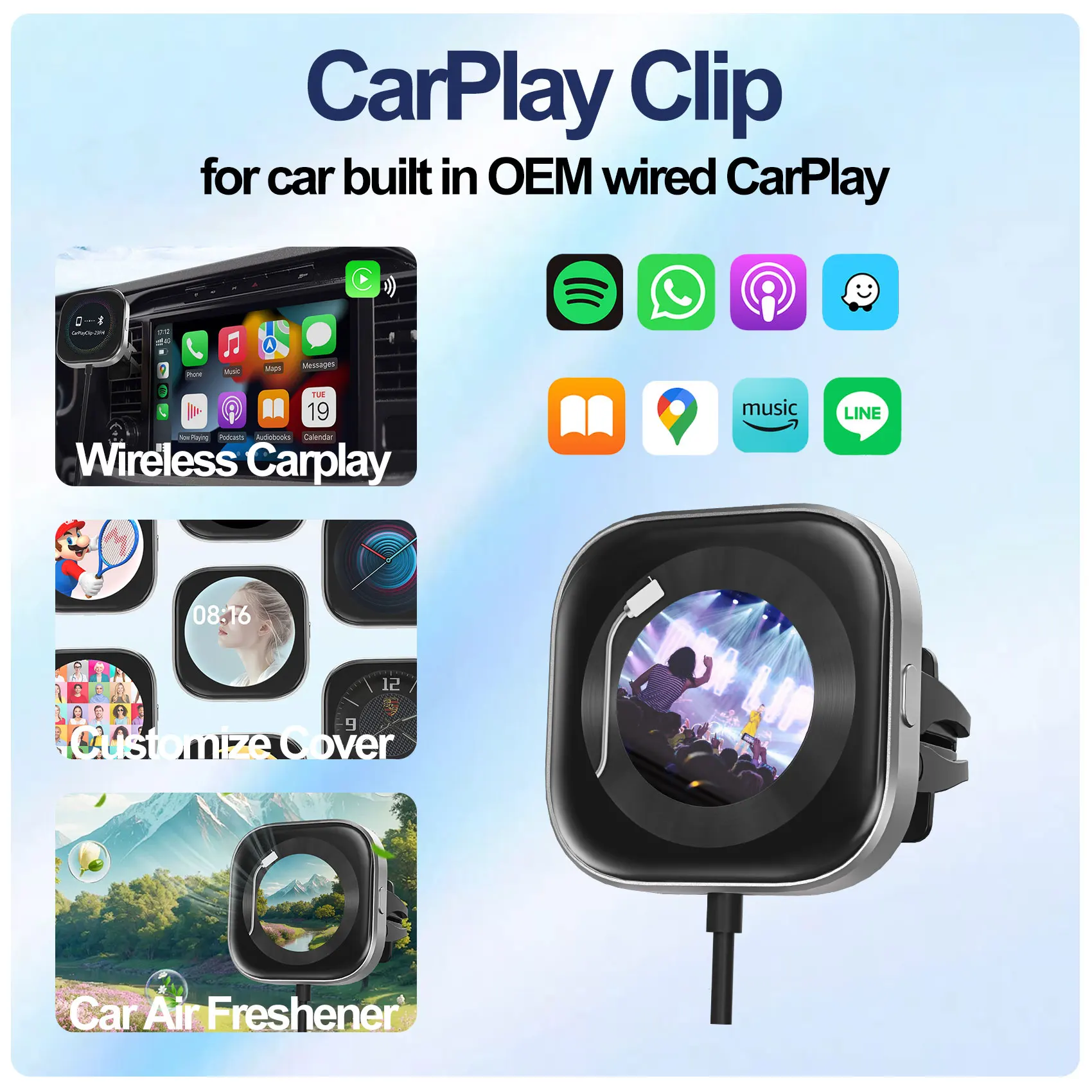 Adapter CarPlay Clip Bezprzewodowy Konwerter CarPlay Szybkie Połączenie Plug and Play Zrób To Sam Zdjęcia z Wyświetlaczem Akcesoria Samochodowe dla 99% Samochodów