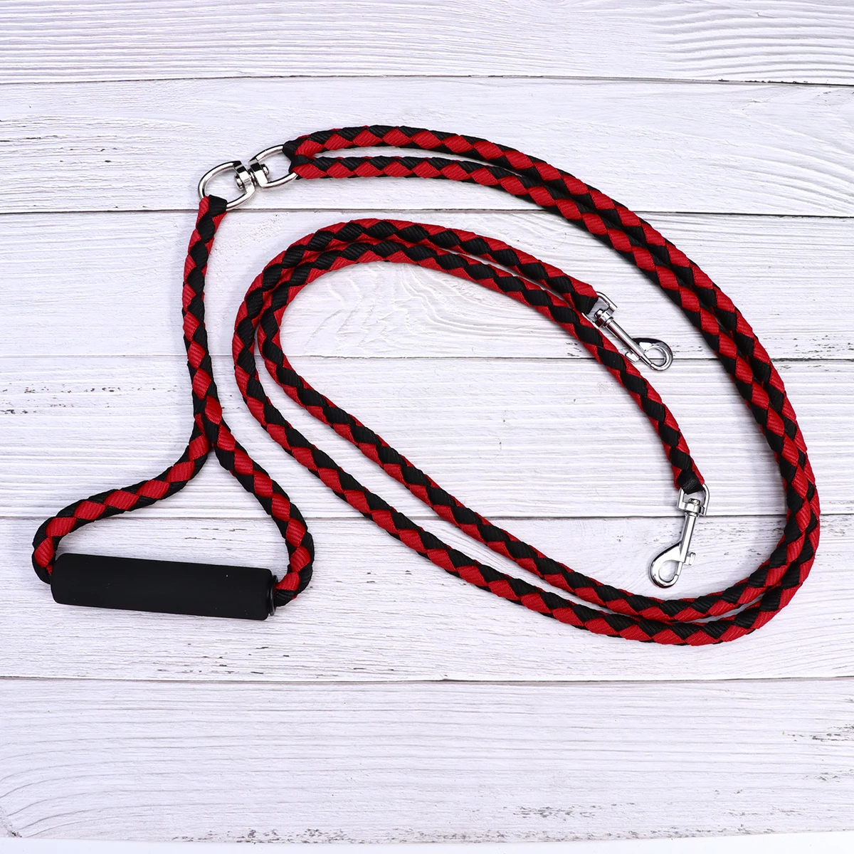 

1pc Pet Dog Double-Headed Braid Rope 145X15X3Cm Black Red Durable Outdoor Training Lead Comfortable Release For