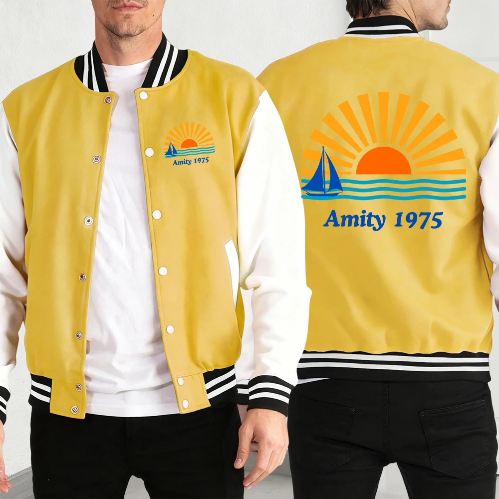 

Amity 1975 Print Man'S Classic Sport Menswear Vintage Button Jackets Street Soft Baseball Jersey Basics Fashion Clothes