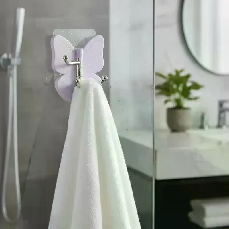 Cute Butterfly Shaped Adhesive Wall Hooks 3 Rotatable No Drilling Design for Hanging Towels Keys Jewelry