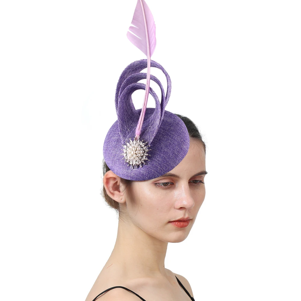 Champagner-Imitation Sinamay Fascinator Hut Elegante Hochzeits-Kopfbedeckung für Frauen mit Haarnadel für Cocktail-Renntag-Haar-Accessoire – Detail 3