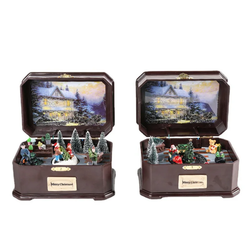 2025 Merry Christmas USB Music Box Rotating Luminous Jurassic Park Music Box Halloween Christmas Birthday Gift For Children