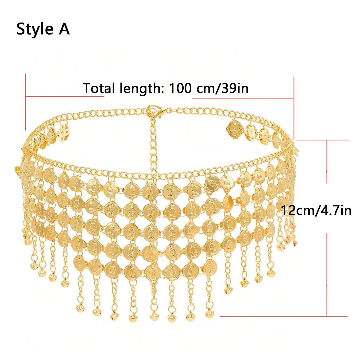 Boho Golden Coin Women's Belly Dance Gypsy Hip Skirt Scarf Wrap Belt for Cosplay Halloween Costume Accessory view 4