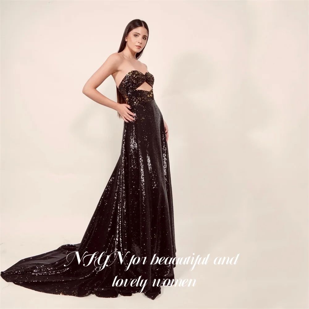 Nfyn vestido formal sem mangas, coração, lantejoulas, vestidos de baile, sereia, vestidos de noite com corte, vestido de baile para mulheres personalizado