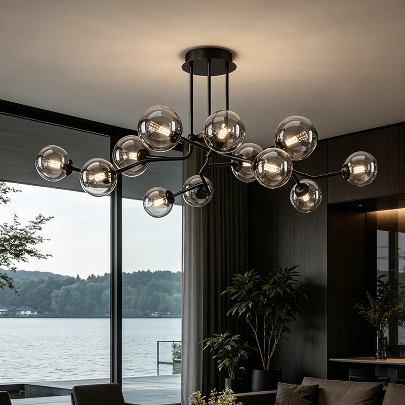 Nordic minimalist home decor lighting fixtures, including living room chandeliers, bedroom and dining room chandeliers, and indo