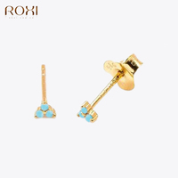 ROXI Simple Turquoise Stone Clover Stud Earrings for Women Triangle Small Stud Earrings Piercing 925 Sterling Silver Jewelry