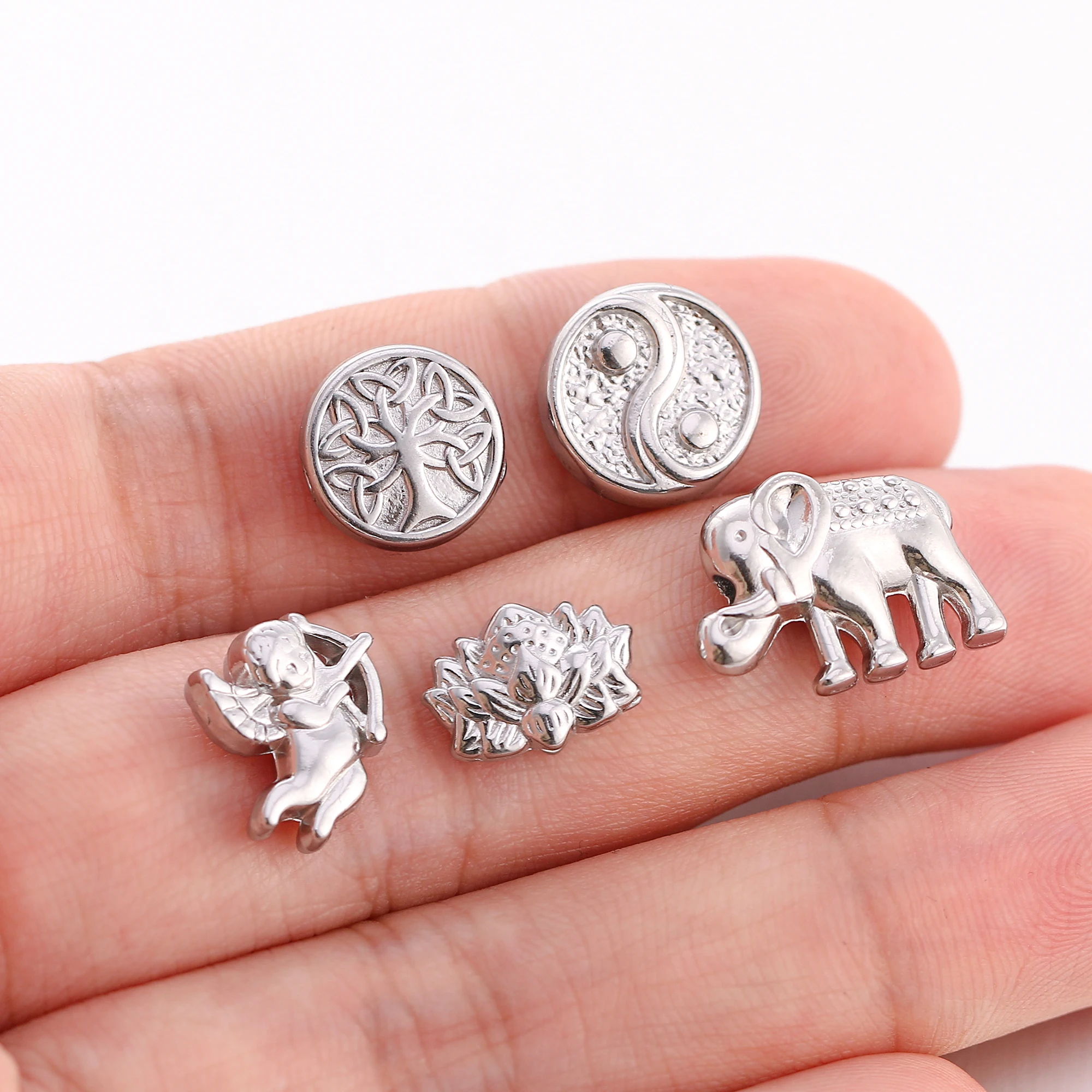 3Pcs Buddha/Angel/Lotus/Tai Chi Beads Charms For Jewelry Making Stainless Steel Lovely Animal Turtle Bead DIY Necklace Bracelet
