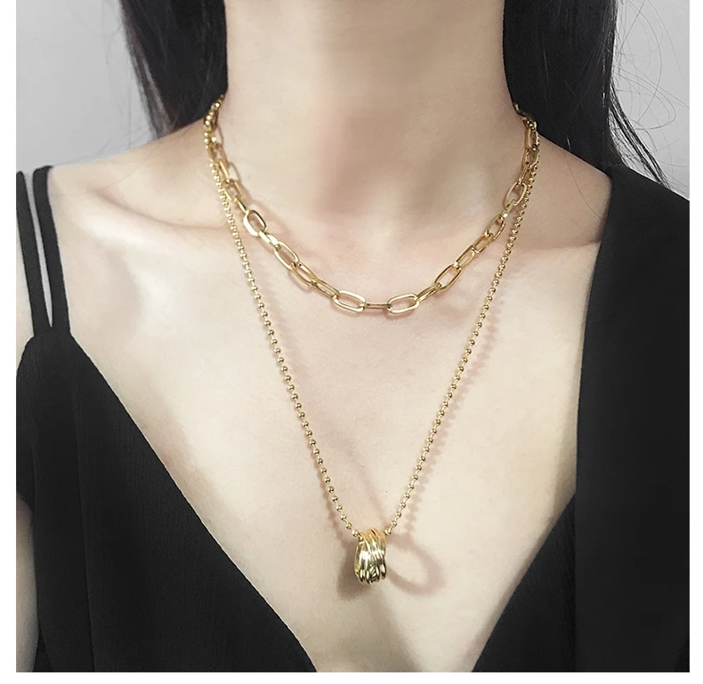 Titanium With 18K Gold  Layered Chains Necklace Women Stainless Steel Jewelry Designer T Show Party Runway Boho Japan Korea