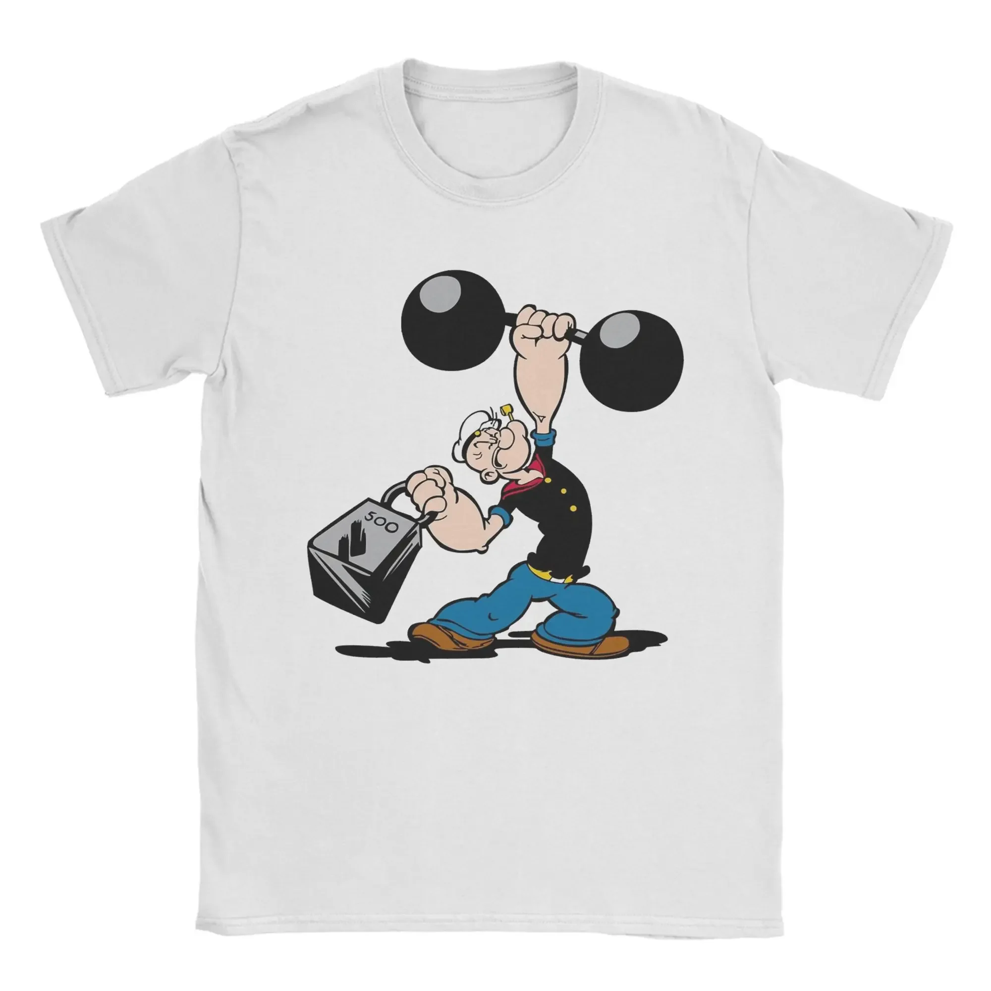 

Popeye Weightlifting Graphic Tee Men's Soft Cotton Round Neck Short Sleeve T-Shirt
