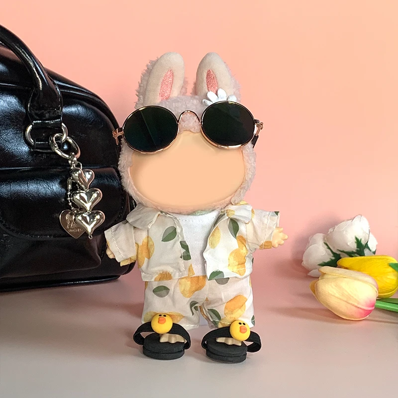 Voor 17 cm Labubu Poppenkleertjes Strandkleding Mode Kleding Met Zonnebril Labubu Ropa Labubu Kleding