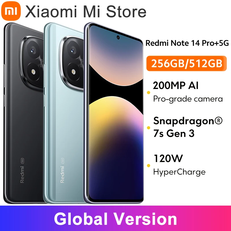 Anteprima mondiale Versione globale Redmi Note 14 Pro+ 5G Smartphone Snapdragon 7s Gen 3 Fotocamera posteriore da 200 MP 120 W HyperCharge IP68