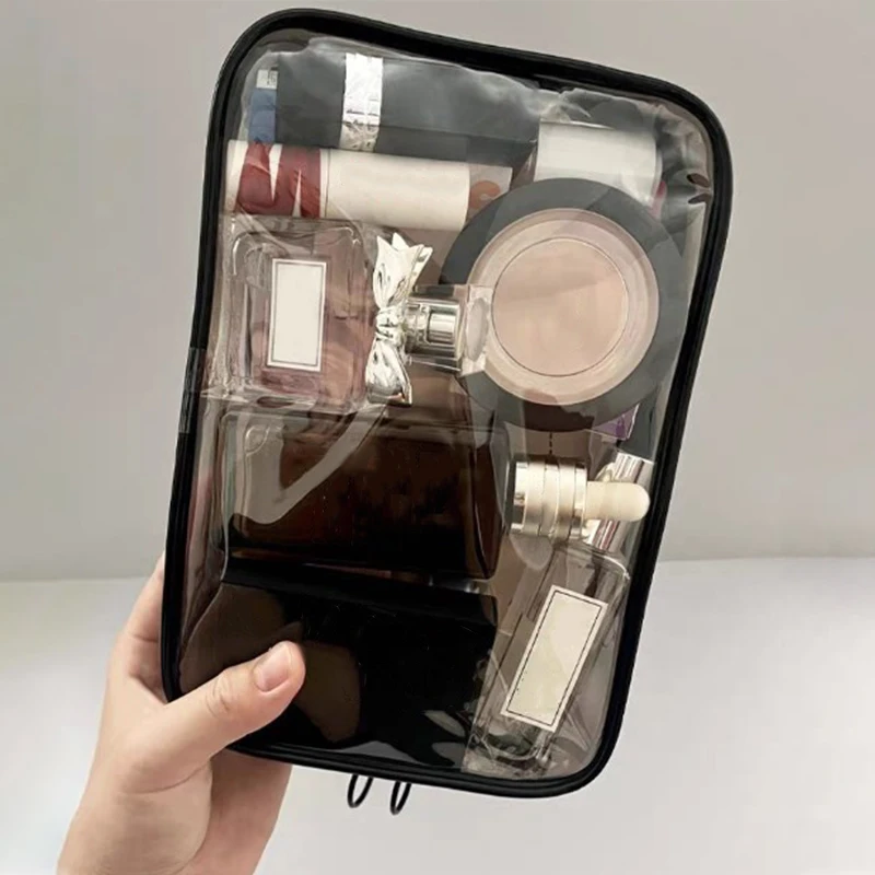 Borsa cosmetica trasparente borsa per il trucco trasparente con cerniera da donna in PVC custodia per il trucco da viaggio borsa per il lavaggio