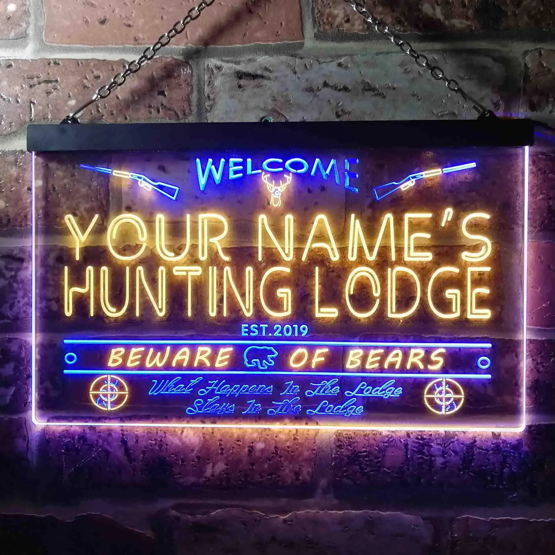 Personalized Hunting Lodge Firearms Man Cave Bar Dual Color Led Neon Sign st6-QL-tm