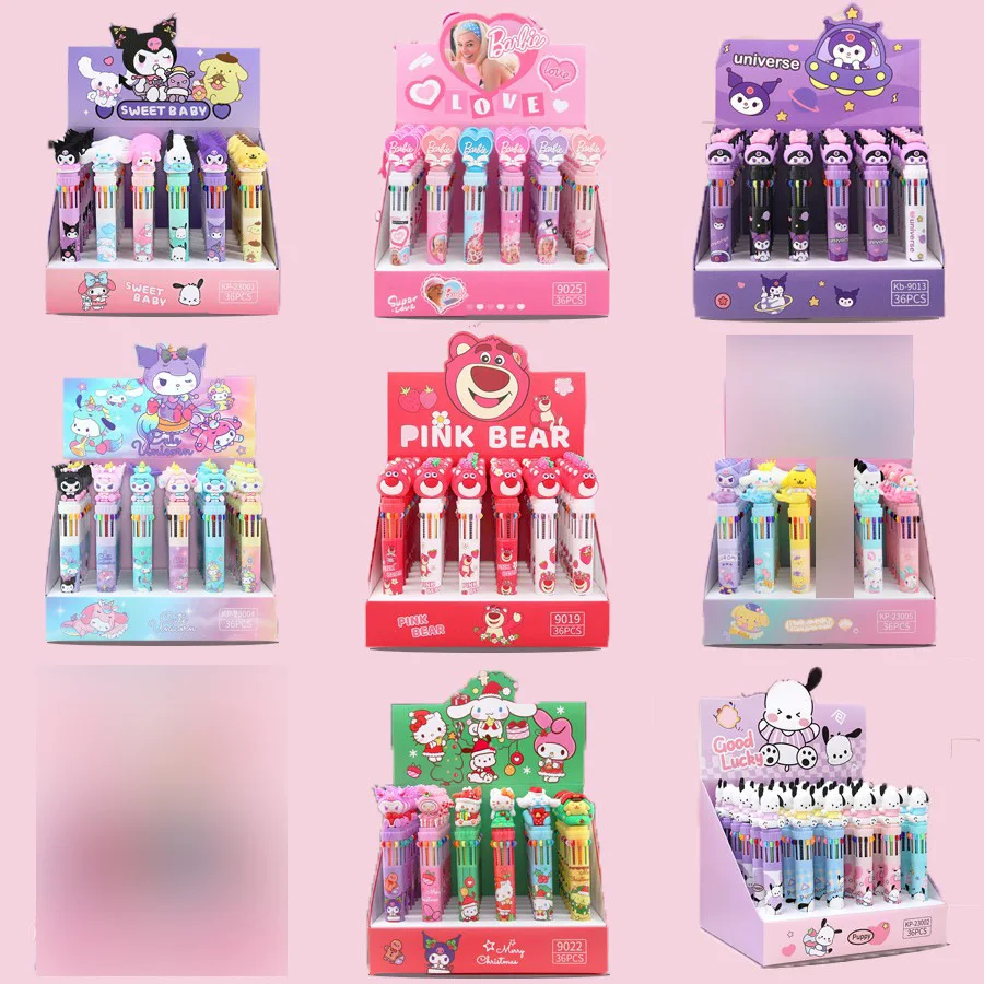 Sanrio Kuromi Pochacco Melody Christmas Cute Ten-color Ballpoint Pens Barbie Mario Cap Student Handbook Marker Write Pen Gifts