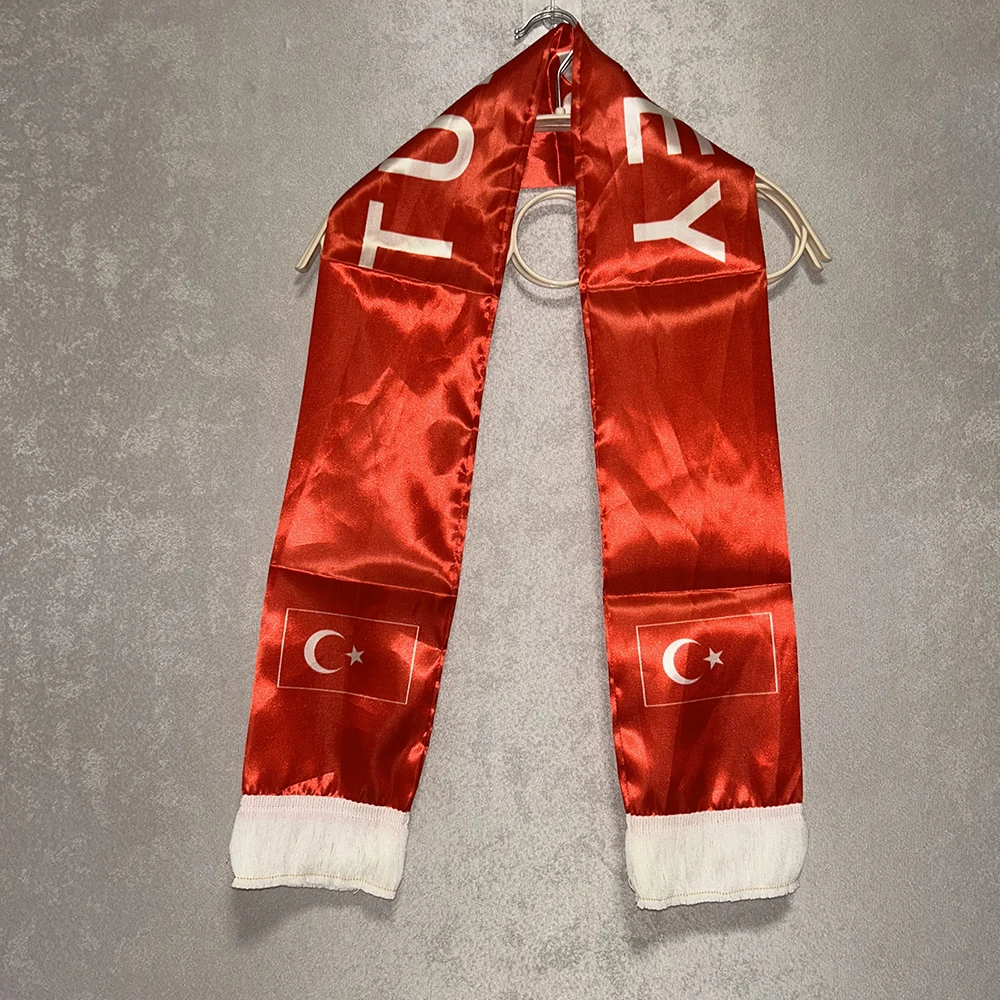 Turkey Scarf 12/14x135cm Double-sided Printed Satin Türkiye Flag Scarf Tassels Suitable for Football Cup, Sports, Events